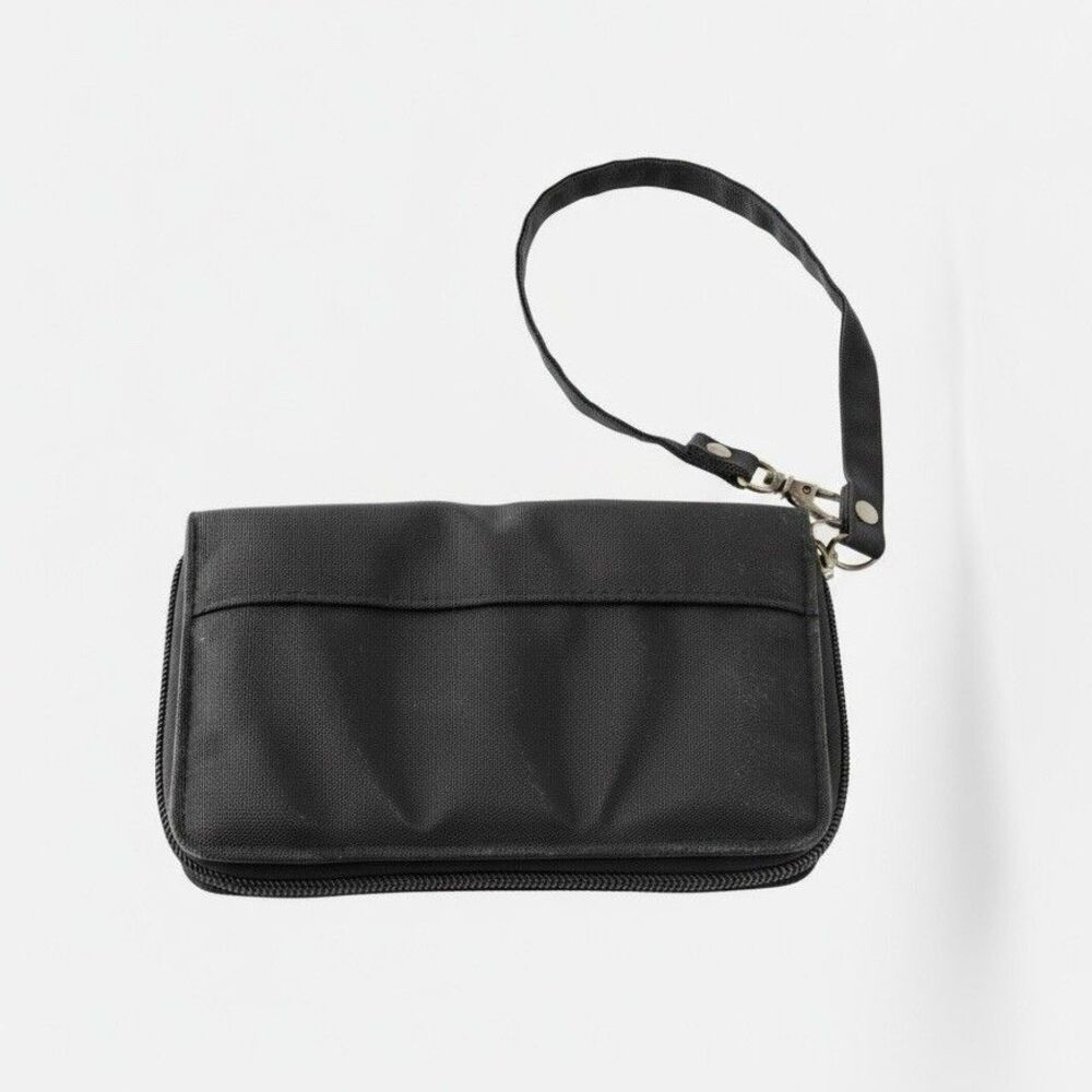 Travelon Wallet Clutch Wristlet  Zip around Wrist Strap Black Turquoise Lining